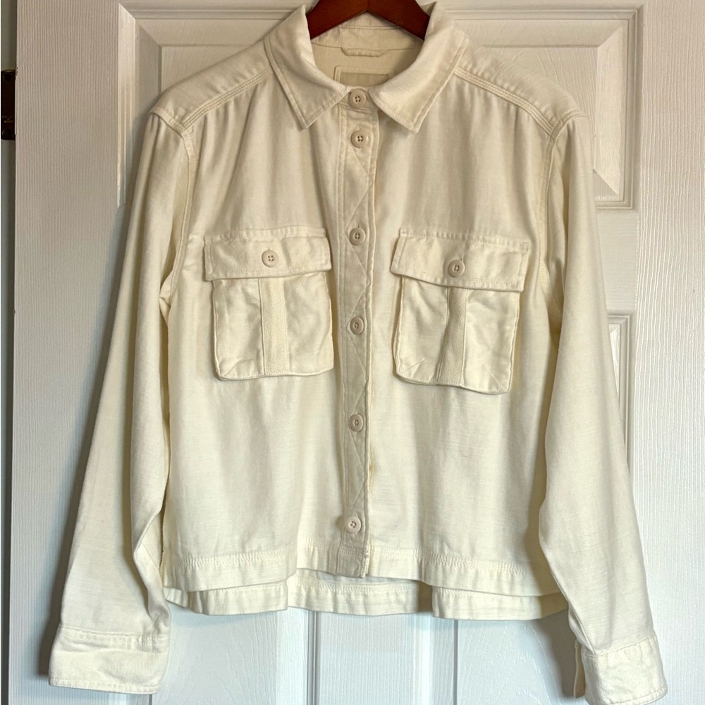 American Eagle Cream Button Front Cropped 100% Cotton Utility Jacket Size Small